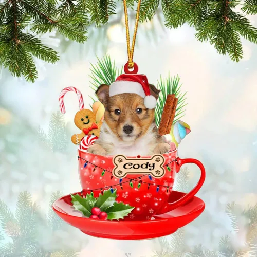 Miniatura 54 de NAZENTI Adorno personalizado de Alaskan Malamute en taza roja, adorno de Navidad personalizado para perros amantes de las mascotas, colgante