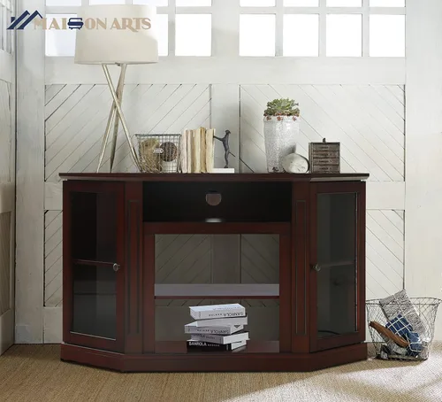 Miniatura 4 de MAISON ARTS Moderno soporte de TV de esquina con centro de entretenimiento de almacenamiento con 2 puertas, mesa de consola multimedia para sala