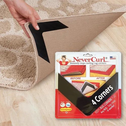 NeverCurl Adhesivo para aflombras que evita que se enrollen las esquinas. Apto para suelos de madera. Para alfombres en interiores y exteriores.