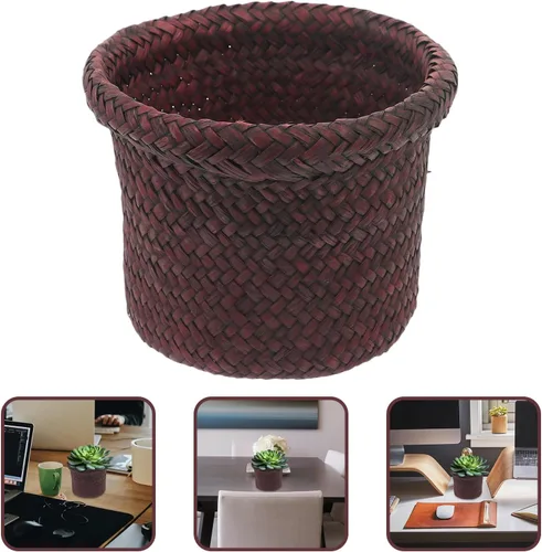 Miniatura 8 de NUOBESTY Cesta redonda de hierba marina: 5.5 x 7.1 pulgadas, cubierta de macetas tejidas, contenedores de macetas - Cesta de mimbre para plantas