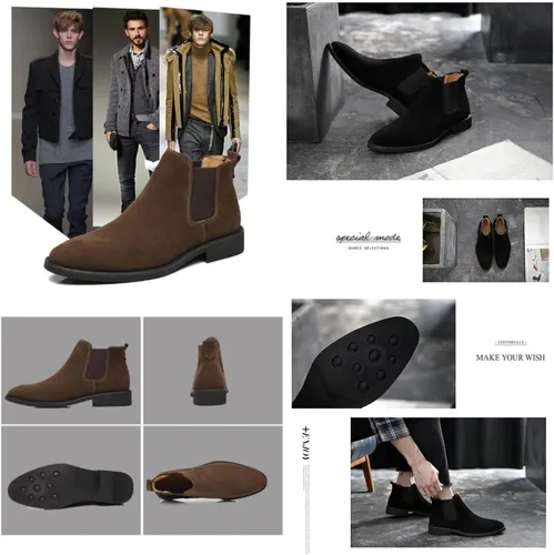Miniatura 2 de Botas Chelsea de cuero para hombre, acogedoras botas formales de gamuza chukka de estilo formal, cómodas y formales.