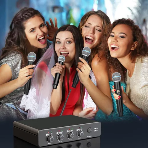 Miniatura 6 de Depusheng R4 - Micrófonos inalámbricos para karaoke profesional, 4 canales, sistema de micrófono inalámbrico de mano, micrófono dinámico de metal
