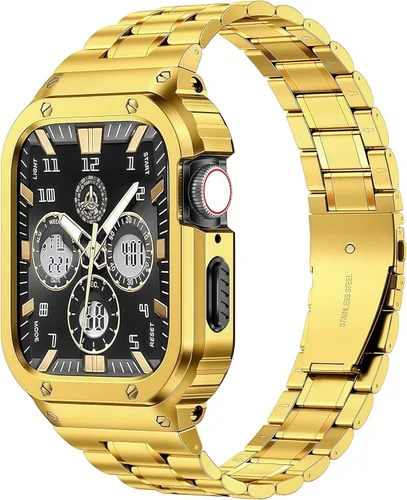 Miniatura 14 de MioHHR - Correa de acero inoxidable para reloj con estuche compatible con Apple Watch Series 6 5 4 SE3/2/1 (44 mm) Series 3/2/1 (42 mm), correa