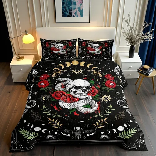 Miniatura 39 de Castle Fairy Juego de edredón tamaño twin con lobo, animales salvajes y plantas, exótico, bohemio, loto misterioso, colección de cama suave