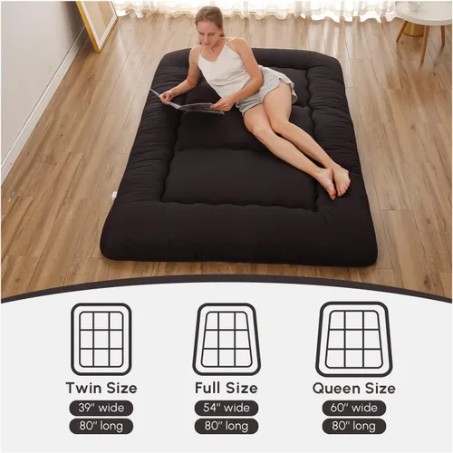 Miniatura 3 de Zelladorra - Colchón japonés de suelo, colchón futón con bolsa de almacenamiento portátil, colchón enrollable grueso de tatami adecuado para Negro