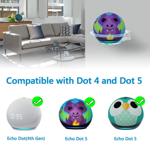 Miniatura 4 de GEEKRIA Soporte de pared acrílico compatible con Echo Dot 2022 5ª generación/4ª generación, 5ª generación con reloj LED y Alexa, protector