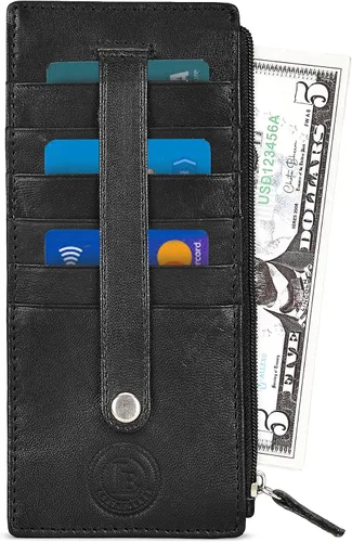 Miniatura 3 de Leatherboss - Funda para tarjetas todo en uno, cartera delgada con correa de protección para tarjetas, Negro -, Cartera con tarjetero