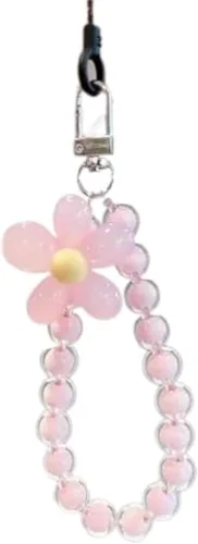 Colorful Flower Daisy Transparent Beaded Phone Charm Y2K Cute Phone Strap Pink Yellow Green Daisy Lanyard Jewelry Keychain Charm for Women