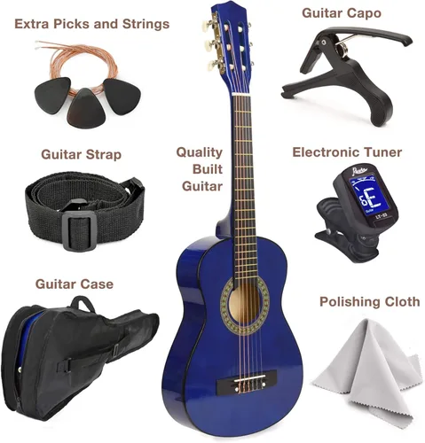 Miniatura 2 de Guitarra de madera para zurdos de 96,5 cm con estuche y accesorios para niños, niñas, adolescentes, principiantes