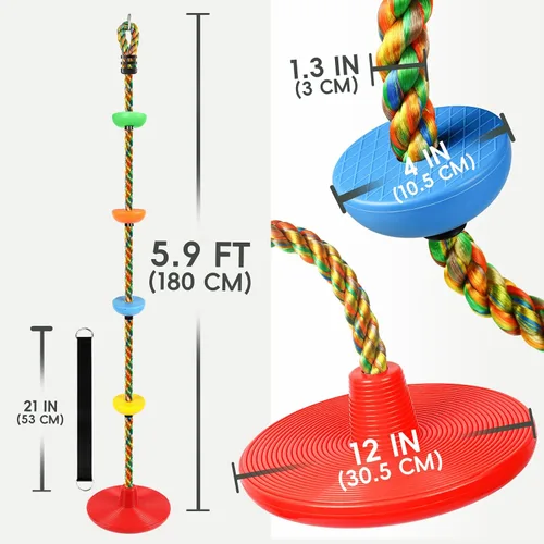 Miniatura 4 de ZNCMRR Columpio de cuerda para columpios de disco de árbol, columpio de árbol para niños, asiento de un solo disco y cuerda de escalada para niños