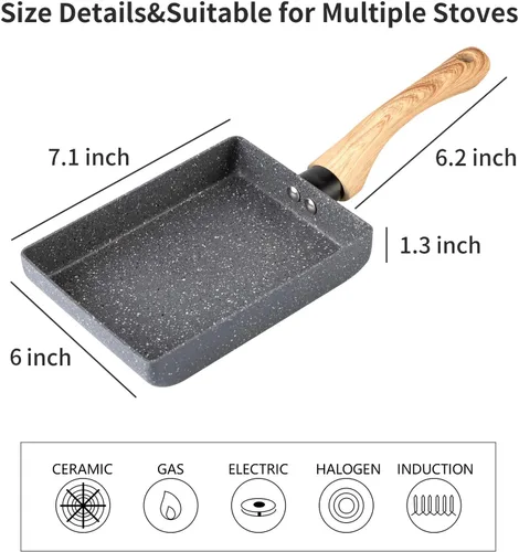 Miniatura 2 de Sartén de tortilla japonesa,Sartén antiadherente para huevos Tamagoyaki,Sartén rectangular pequeña con tapa,Espátula de silicona y cepillo