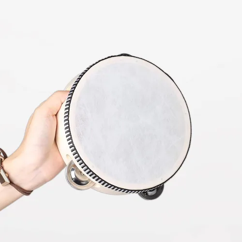 Miniatura 12 de Javik Pandereta instrumento musical para adultos, panderetas de mano de 10 pulgadas tambor de madera con jingles de metal, instrumentos de percusión