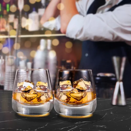 Miniatura 2 de Ohnijialit - Vasos de whisky de cristal de alta calidad de 10 onzas para cócteles antiguos, vasos gruesos con fondo pesado, vasos de whisky soplados