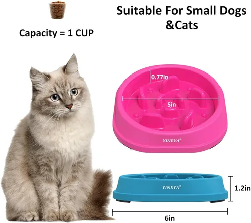 Miniatura 5 de YINEYA 2 cuencos de alimentación lenta antiasfixia para perros de tamaño pequeño, cuenco de alimentación lenta para gatos, suministros
