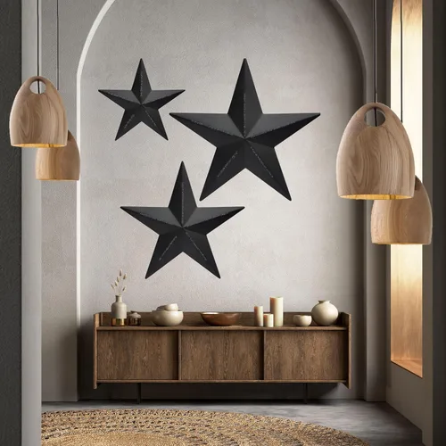 Miniatura 10 de Bellaa 23554 Arte de pared de metal con estrella occidental Texas Barn 3D, escultura vintage, retro, rústico, casa de campo, patio, cabaña, diseño