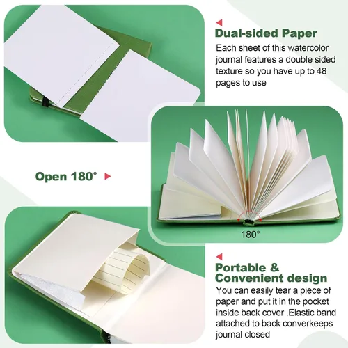 Miniatura 5 de Dispowreath Juego de 4 cuadernos de bocetos de acuarela con bolígrafos de pincel de acuarela, papel de algodón de 300 GSM, cuaderno portátil