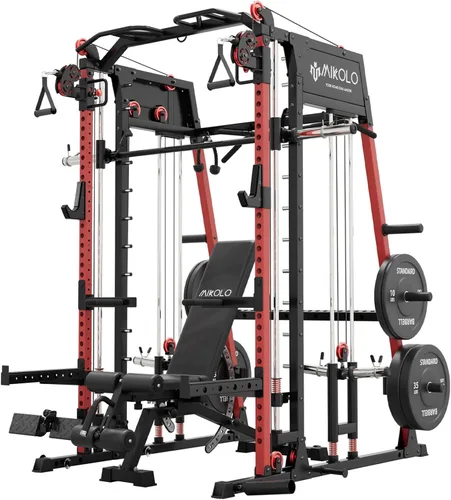 Miniatura 14 de Mikolo M4 2.0 Standard/Ultra/Elite Smith Machine, estante para sentadillas de 2200 libras con sistema LAT-Pull Down y máquina cruzada de cables