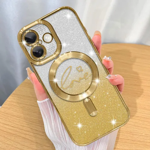 Miniatura 26 de ZIYE Funda Magnética Diseñada para iPhone 11 Funda con Purpurina Plateado de Lujo Corazón de Amor Compatible con MagSafe Funda Transparente