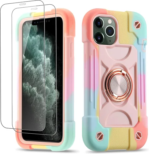 Miniatura 110 de Funda para iPhone 11 de 6.1 pulgadas con soporte de anillo, con 2 protectores de pantalla de vidrio, resistente a los golpes, resistente a