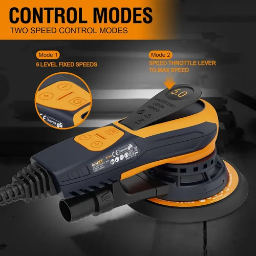 Miniatura 5 de MAXXT Lijadora orbital aleatoria eléctrica de 5 mm, lijadora de palma con motor sin escobillas, almohadillas de lijado de 5 y 6 pulgadas, vacío