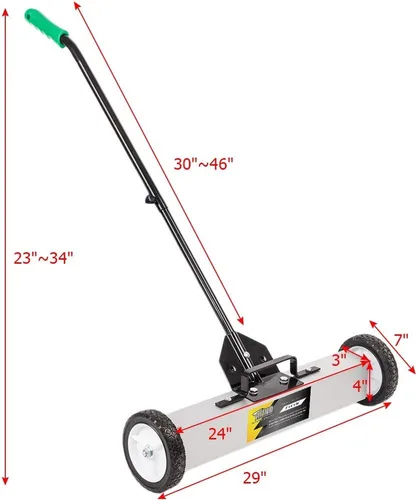 Miniatura 7 de TUFFIOM Escoba magnética rodante de 24 pulgadas Capacidad de 50 LBS, con cierre de liberación rápida y mango largo ajustable, para la recolección
