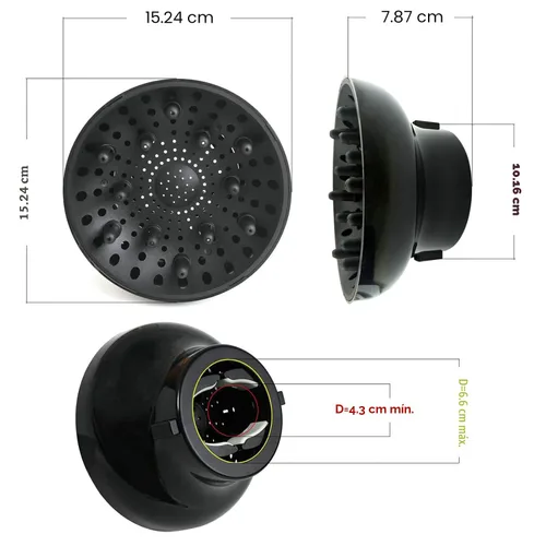 Miniatura 7 de Hairizone - Difusor universal para cabello adaptable para secadores de cabello con D-1.7 a 2.6 pulgadas para cabello rizado u ondulado Negro