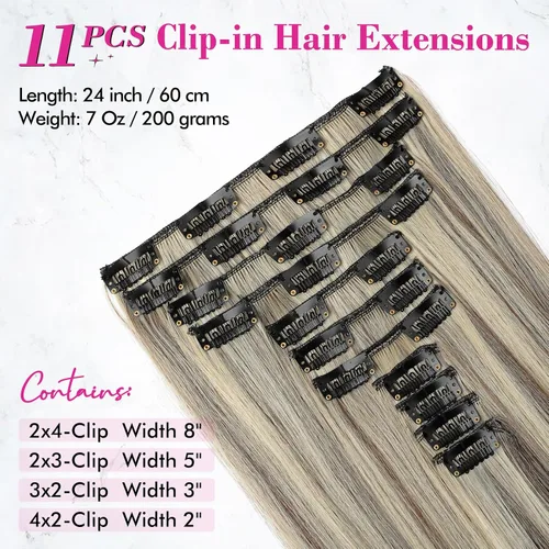 Miniatura 2 de REECHO Extensiones de cabello, 11 piezas de extensiones de cabello con clip de 24 pulgadas de largo, lacio, HE005, extensiones sintéticas naturales