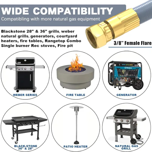 Miniatura 8 de Manguera de gas natural de 18 pies 3/8", manguera de GLP de baja presión con conexión rápida, para parrilla 5249 Blackstone Weber, Char-Broil, horno