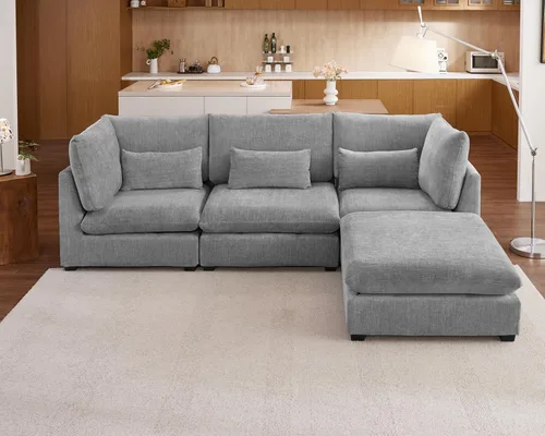 Miniatura 61 de Sofá Modular de Gran Tamaño, Sofá Seccional de Chenilla Nube Extra Profundo con Chaise Otomana, Sofá Esponjoso de Chenilla de 4 Plazas para Sala