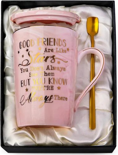 Regalos de cumpleaños para mejores amigas, regalos de amistad de Navidad para mujeres, buenos amigos son como estrellas, divertida taza de cerámica