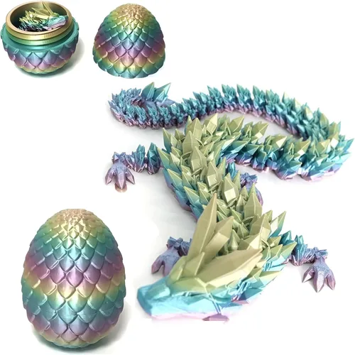Huevo de dragón impreso en 3D, juguete misterioso de dragón de cristal, dragón articulado, decoración de escritorio para el hogar, huevos de