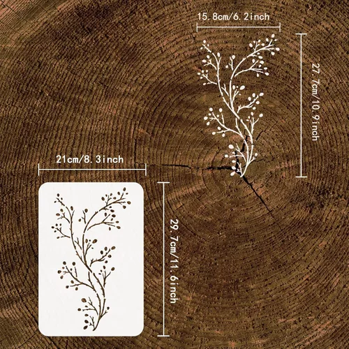 Miniatura 2 de FINGERINSPIRE Plantillas de pintura de ramas de 11.7 x 8.3 pulgadas, ramas grandes desnudas y flores en ciernes, plantilla de plástico PET