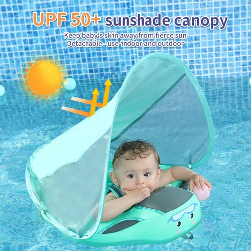Miniatura 6 de Mambobaby Flotador con cola y toldo no inflable para bebé, flotador Mambo Flotador inteligente de natación para bebé, flotador de piscina para niños