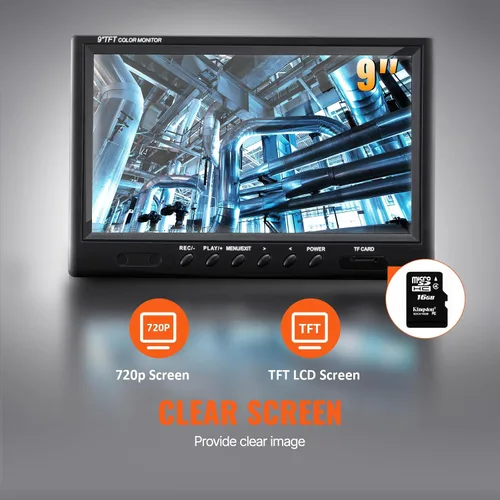 Miniatura 3 de VEVOR Cámara de Alcantarillado 120m/393ft con Pantalla de 9", DVR, Resistente al Agua IP68, 12 LEDs, Tarjeta SD de 16GB para Líneas