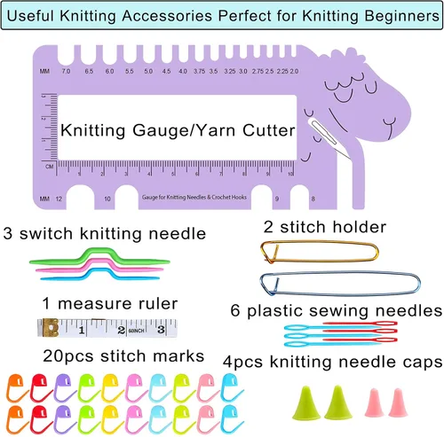Miniatura 2 de LOOEN Kit de 36 agujas de tejer de bambú de una sola punta de 0.079 in-0.394 in + herramientas de tejer kits de tejer (gris)