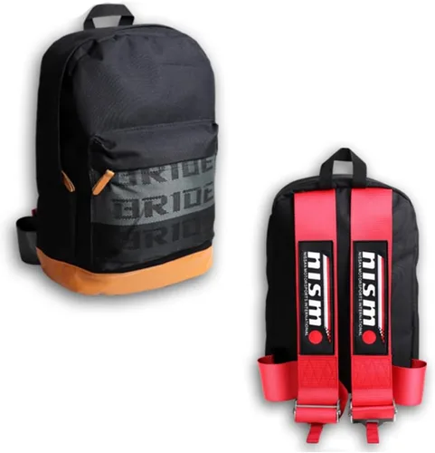 Miniatura 20 de W-POWER JDM Bride Racing Mochila de viaje para laptop con parte inferior marrón con correas de arnés ajustables (ASIMO-BK)
