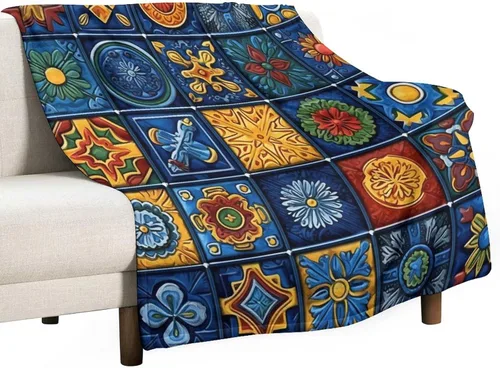 Miniatura 43 de Manta bohemia mexicana retro a rayas multicolor, manta bohemia étnica cálida de 30 x 40 pulgadas, suave manta de felpa mullida y acogedora manta