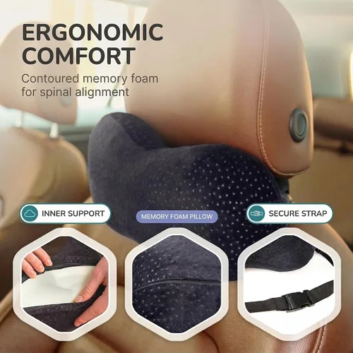 Miniatura 9 de Almohada para el cuello del automóvil para conducir, almohada de espuma viscoelástica con bolsa portátil fácil de transportar, almohada compacta