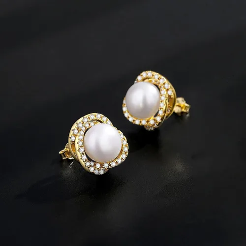 Miniatura 2 de Real Pearl Earrings for Women 925 Sterling Silver Pearl Stud Earrings Freshwater Cultured Pearl Studs with Cubic Zirconia for Girls Mother
