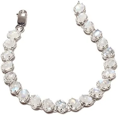 Miniatura 2 de Preciosa pulsera de plata esterlina con piedras preciosas reales de la luna del arco iris blanco, 7 5 pulg., Gema