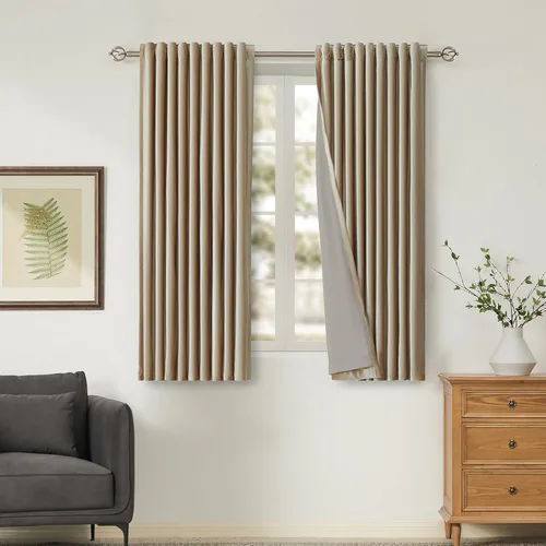 Miniatura 22 de Cortinas opacas de terciopelo dorado de 108 pulgadas para sala de estar, totalmente opacas, elegantes, 2 paneles con pestaña trasera, aislamiento
