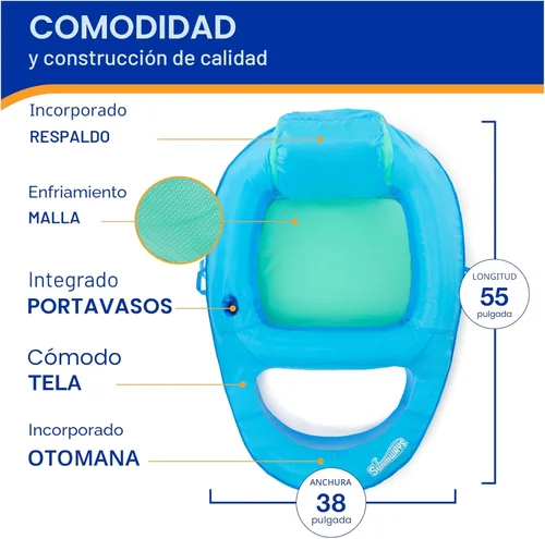 Miniatura 3 de SwimWays Spring Float - Tumbona reclinable prémium para piscina, flotadores inflables para adultos con inflado rápido para edades de 15 años