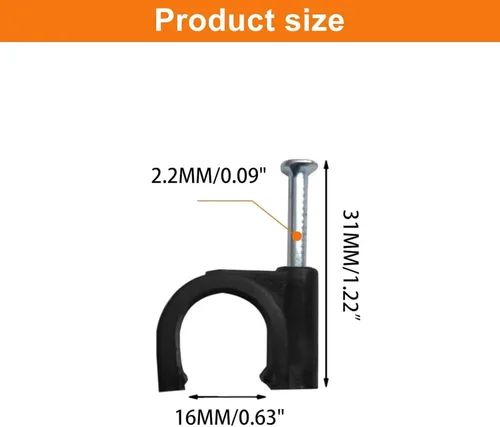 Miniatura 2 de 50 ganchos en J negros de media abrazadera con clavo, abrazaderas Pex de 0.63 pulgadas para clavos en clips de cable Ethernet, clips de alambre