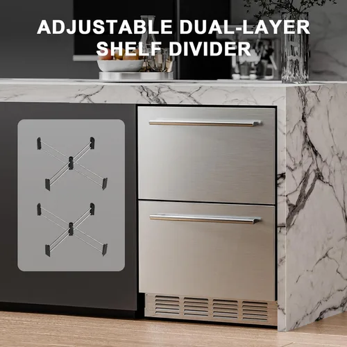 Miniatura 2 de Antarctic Star Refrigerador de bebidas de 24 pulgadas de ancho, mini refrigerador de acero inoxidable con doble cajón, 145 latas para bajo encimera