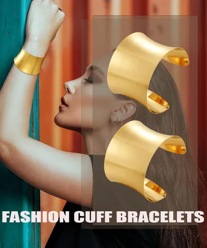 Miniatura 7 de BOMAIL Juego de 2 pulseras de brazalete para mujer, pulseras de alambre ancho abierto, pulsera dorada ajustable