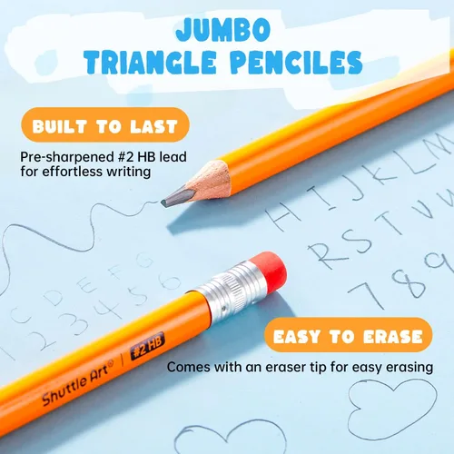 Miniatura 3 de Shuttle Art Lápices jumbo – Paquete de 18 lápices triangulares preafilados #2 HB con borradores y sacapuntas superiores, para niños de 4 a 8 años