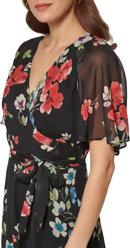 Miniatura 5 de DKNY Vestido ajustado y acampanado con cuello en V para mujer