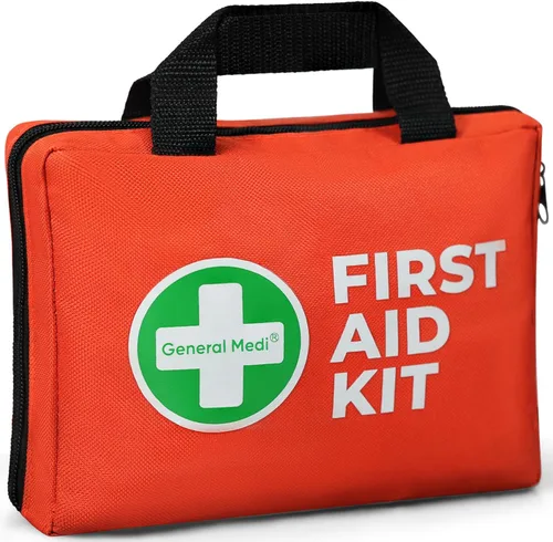 General Medi Kit de primeros auxilios, kit de primeros auxilios pequeño de 250 piezas, incluye manta de aluminio de emergencia, paquete frío