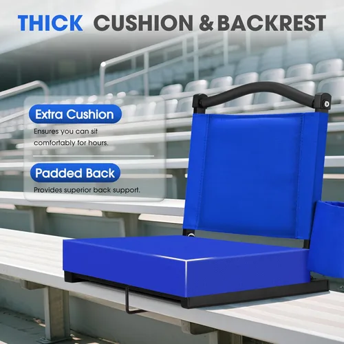 Miniatura 8 de Fragess Asiento para gradas, asientos de estadio con respaldo y cojín grueso, sillas de gradas con correa para el hombro y bolsillo lateral, asiento