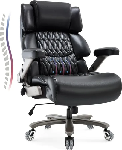 Miniatura 12 de Silla de oficina grande y alta de 700 libras, soporte lumbar ajustable, base de metal resistente, ruedas de goma silenciosas, respaldo alto, silla